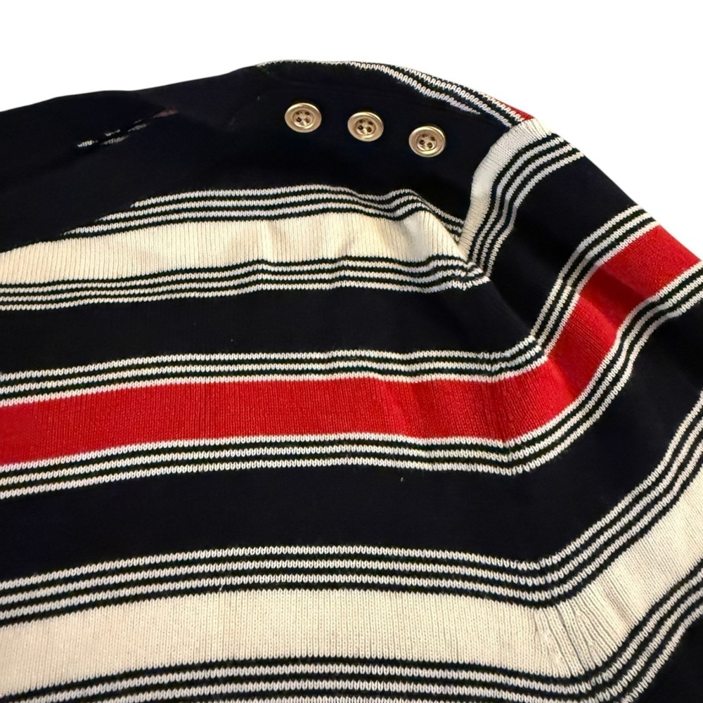 Talbots Womens 2X Nautical Striped Sweater Navy/Red/White Gold Buttons Preppy - Picture 3 of 10